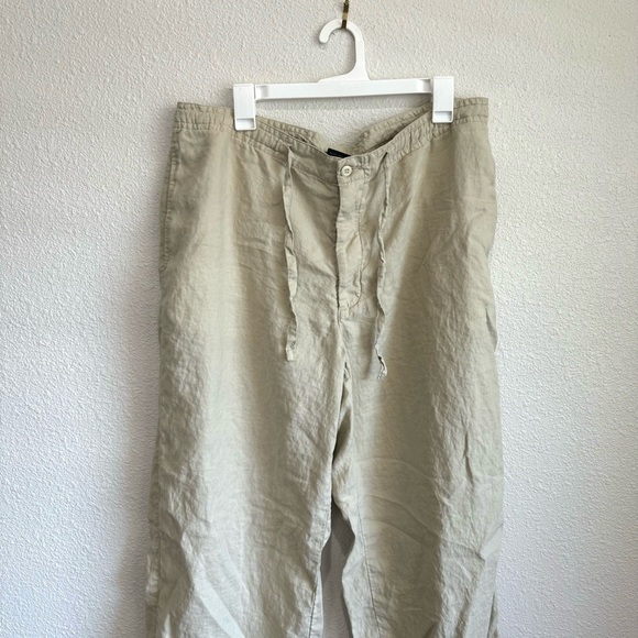 VTG Express Women's XL 100% Linen Pants Trouser Wide Leg Minimal Coastal Tan - Picture 2 of 11